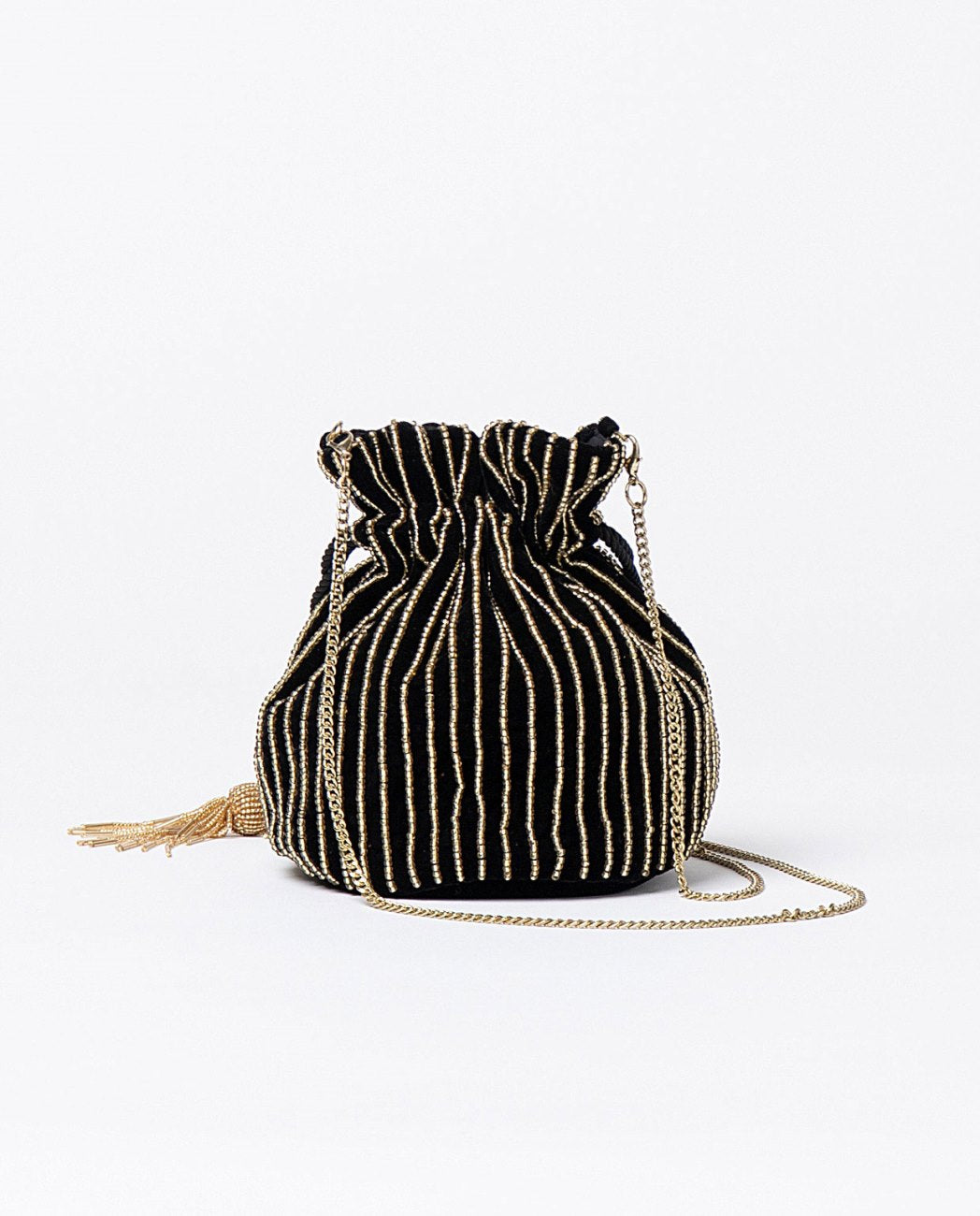 Velvet beaded pouch bag Black