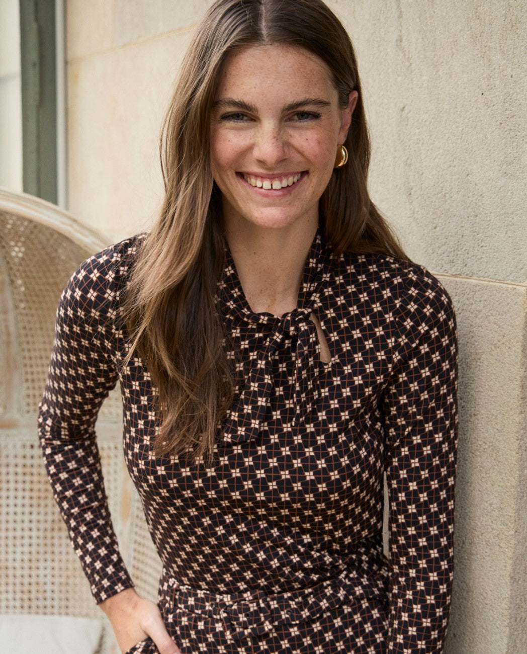 Printed T-shirt with lacing Black