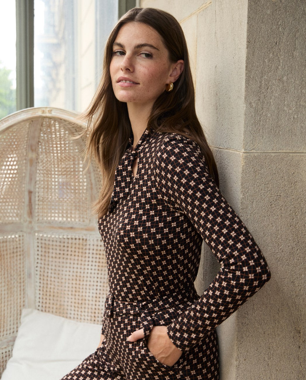 Printed T-shirt with lacing Black