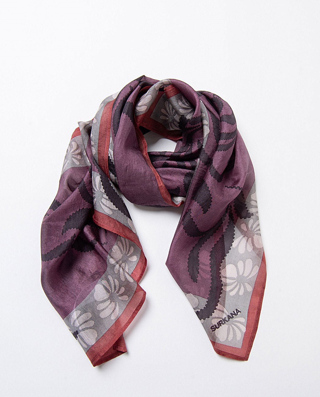 Printed square scarf Burgundy