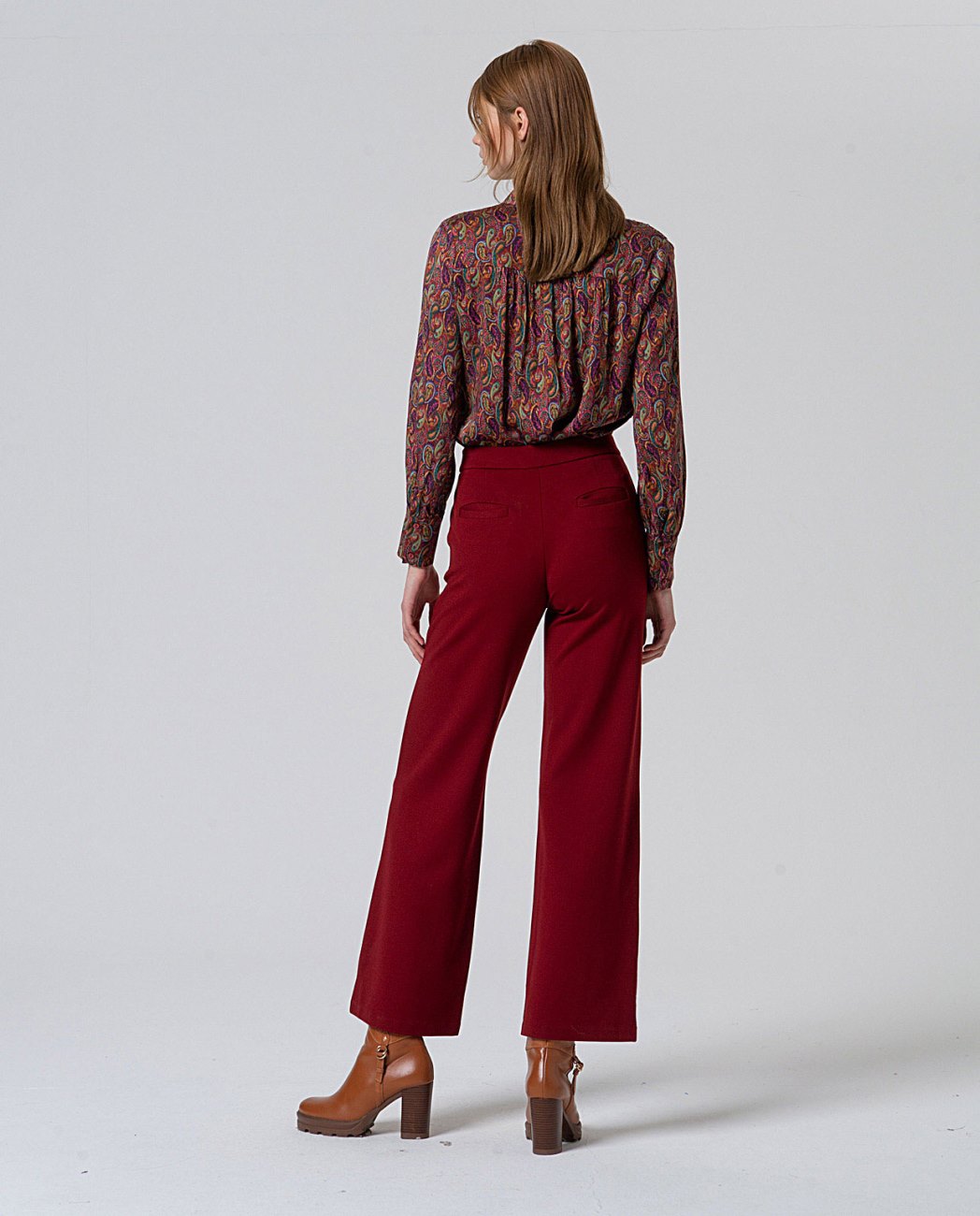 Straight pants with waistband detailing English Red