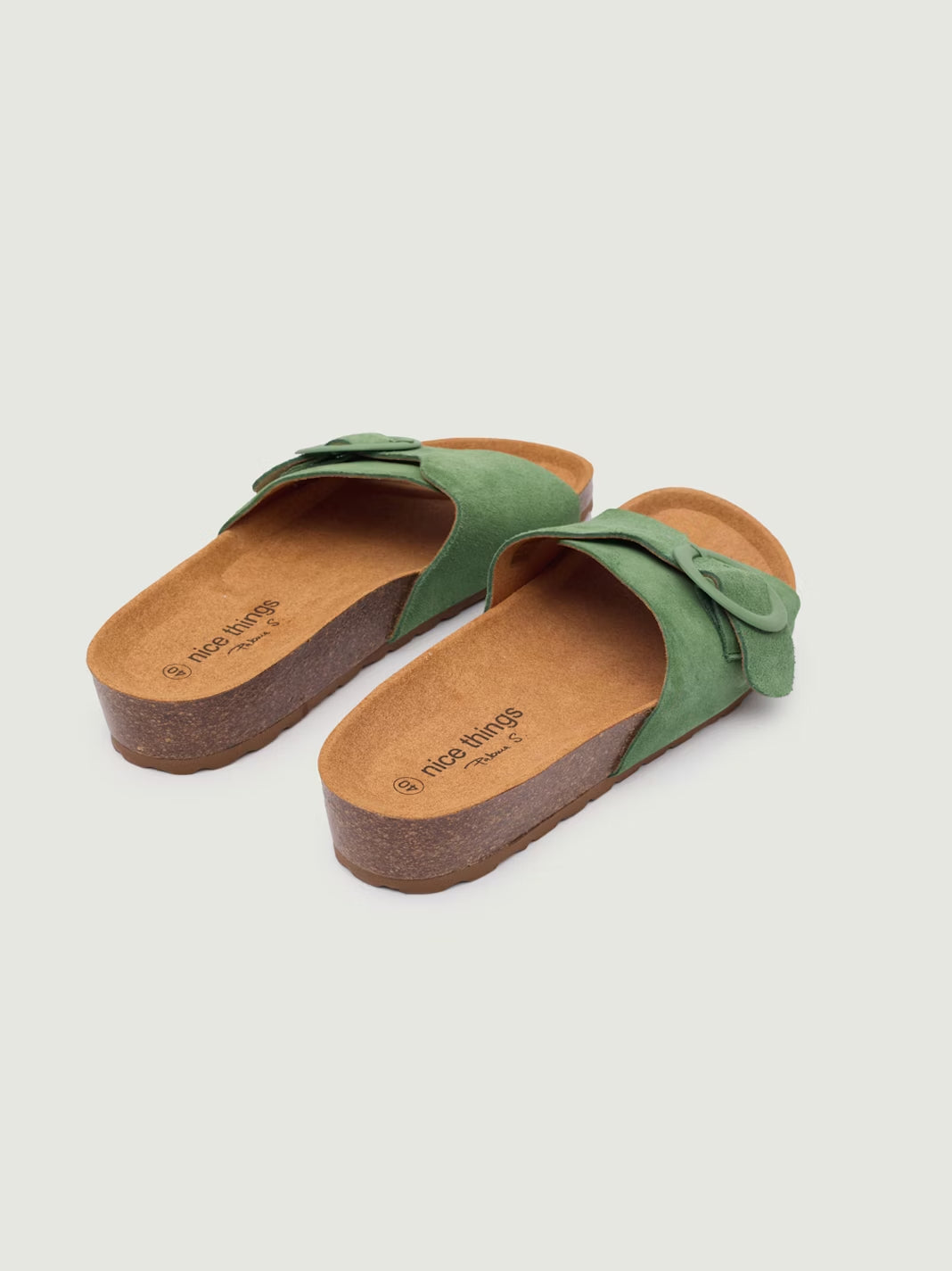 Bio leather wedge sandals Smoke Green