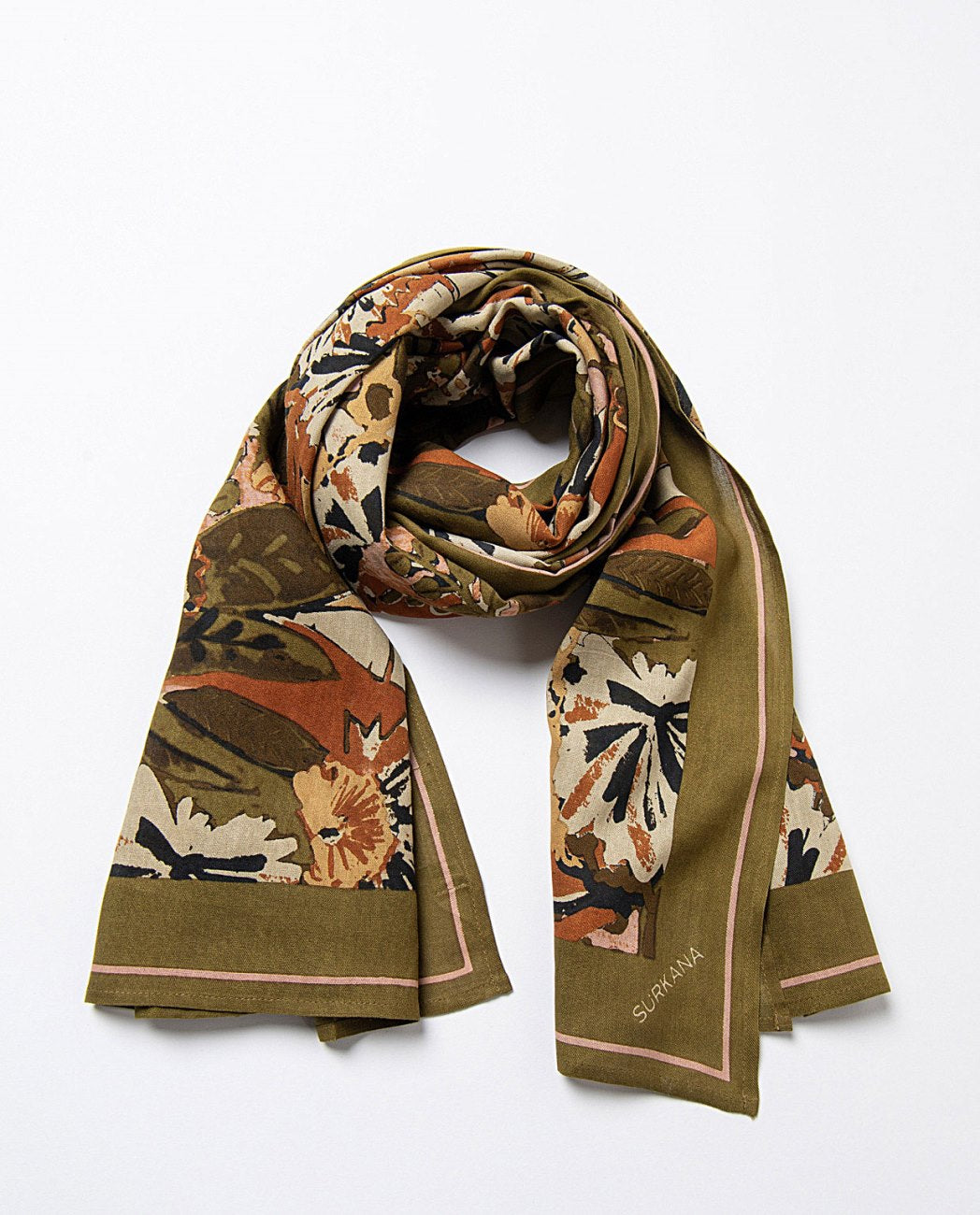 Printed rectangular scarf Khaki