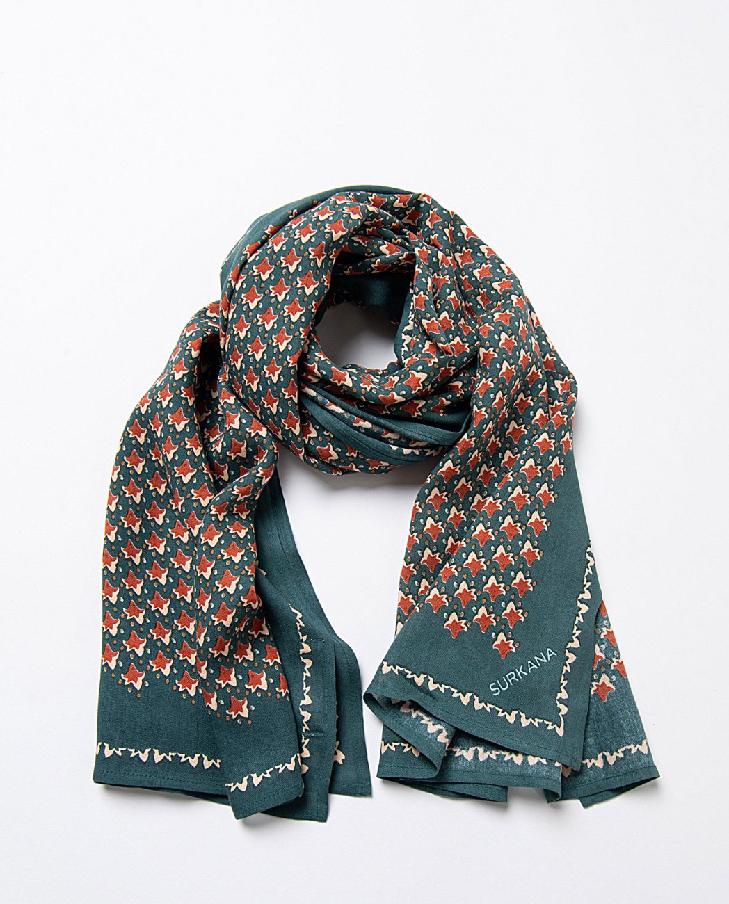 Printed rectangular scarf Petrol