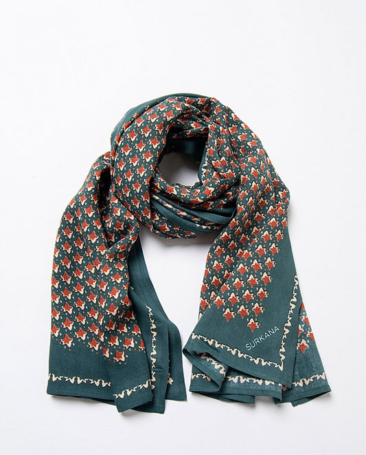 Printed rectangular scarf Petrol