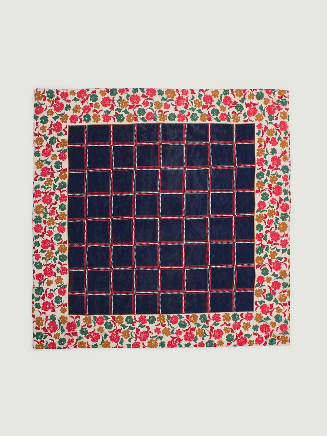 Checks & Flowers scarf Navy