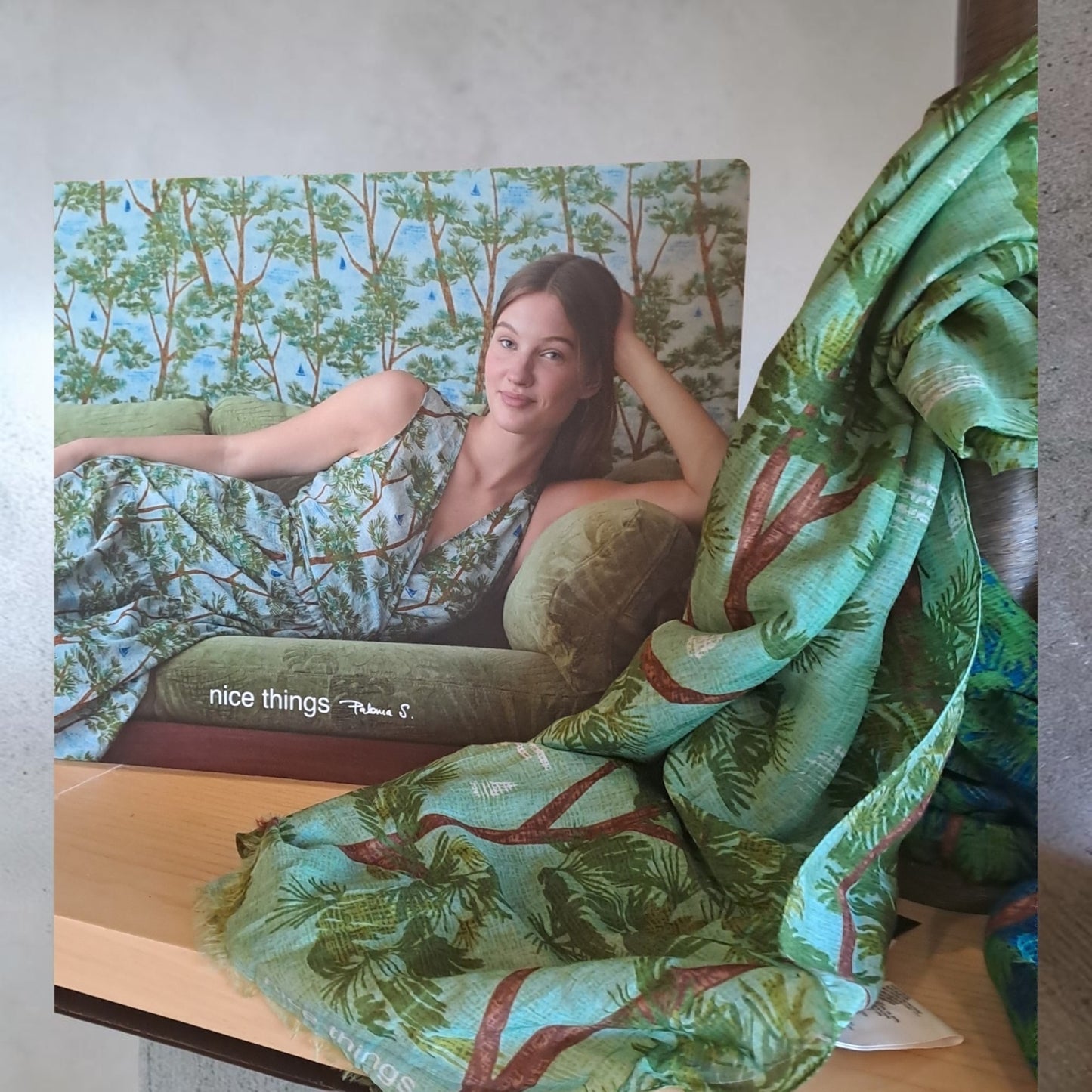 Pine Trees cotton and silk foulard Green