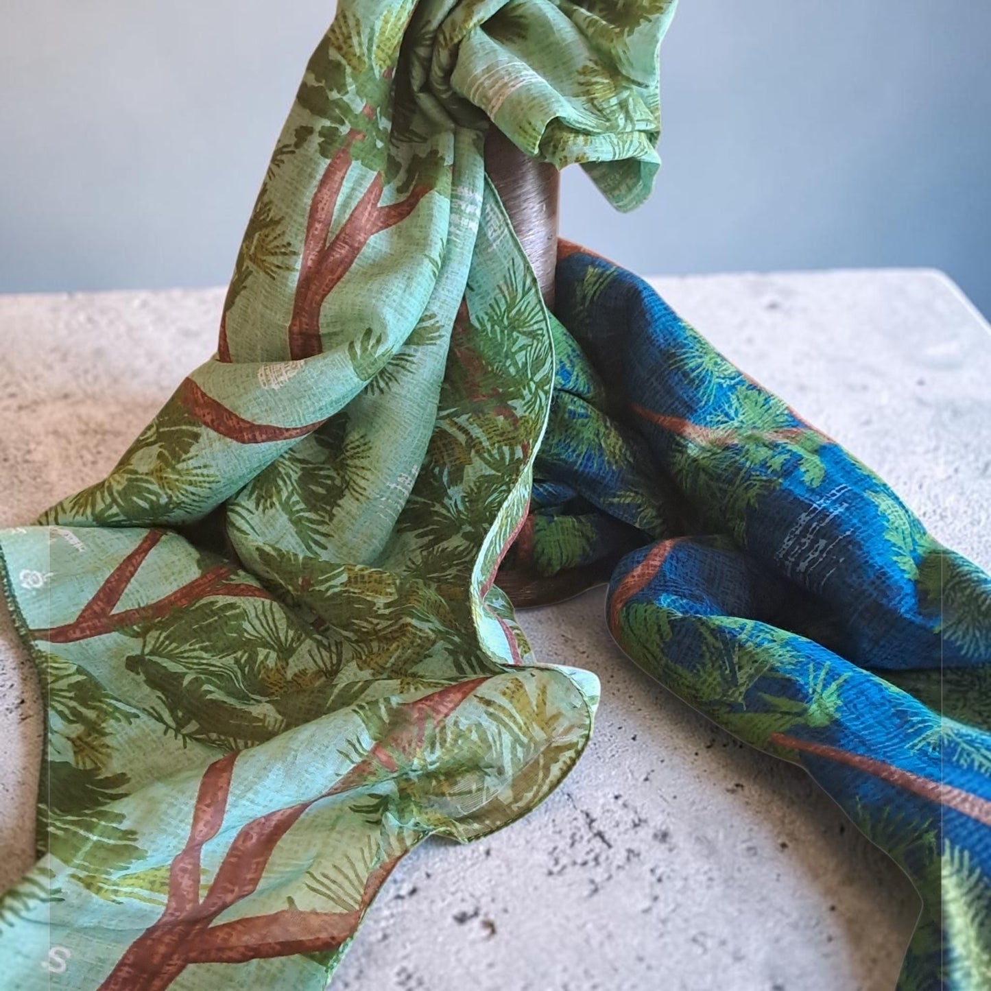 Pine Trees cotton and silk foulard Green
