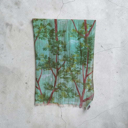 Pine Trees print foulard green, 
composition: 75% cotton and 25% silk,measurements: 67cm x 180 cm.