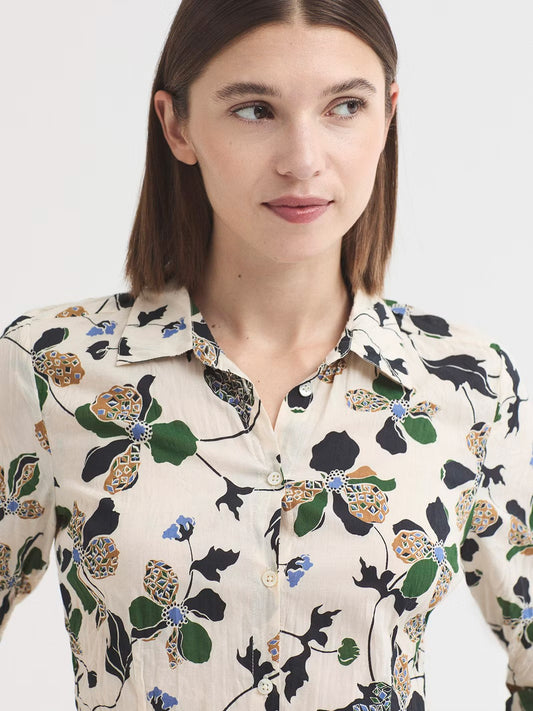 Shirt geometric flowers Ecru