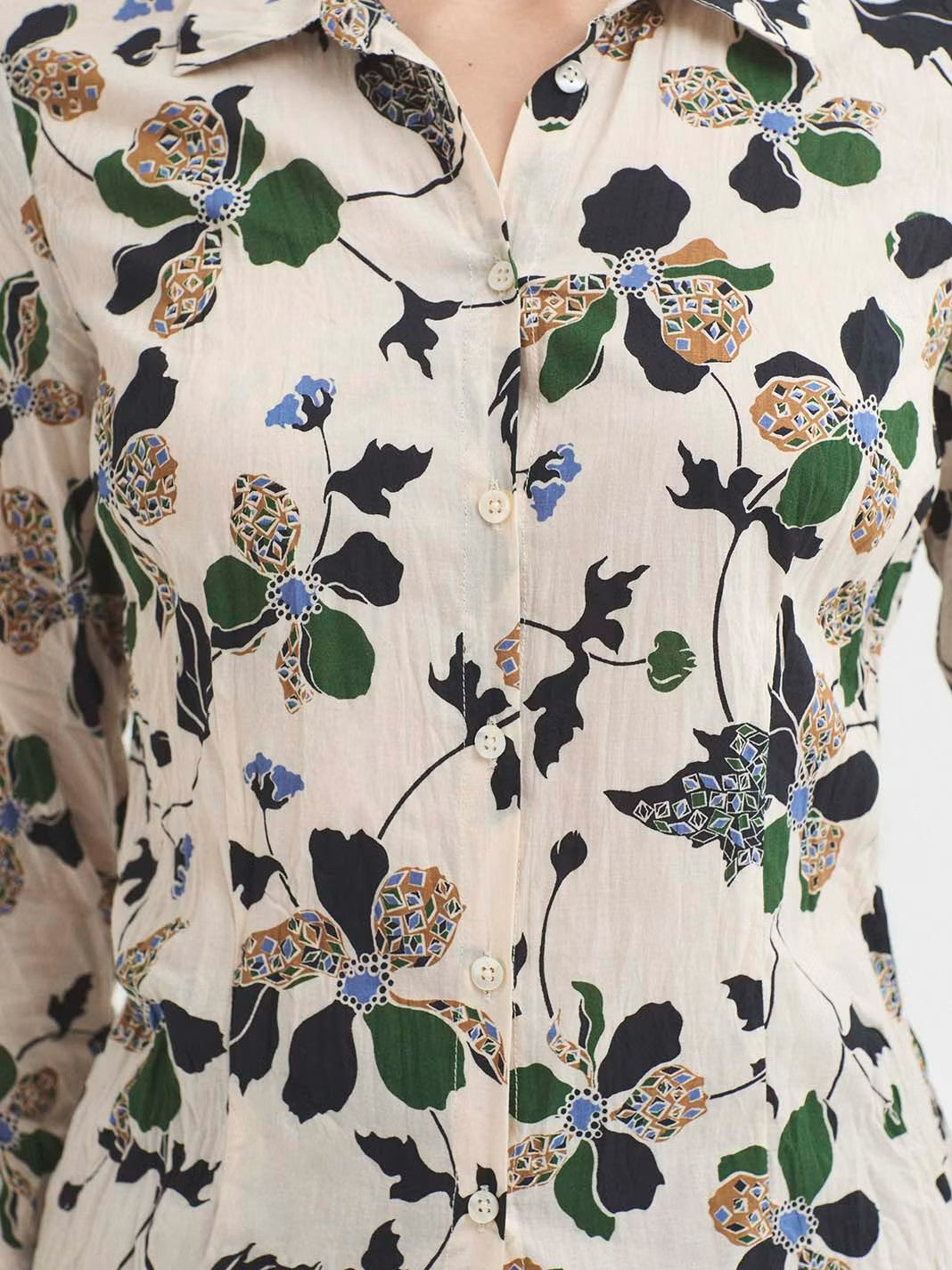Shirt geometric flowers Ecru