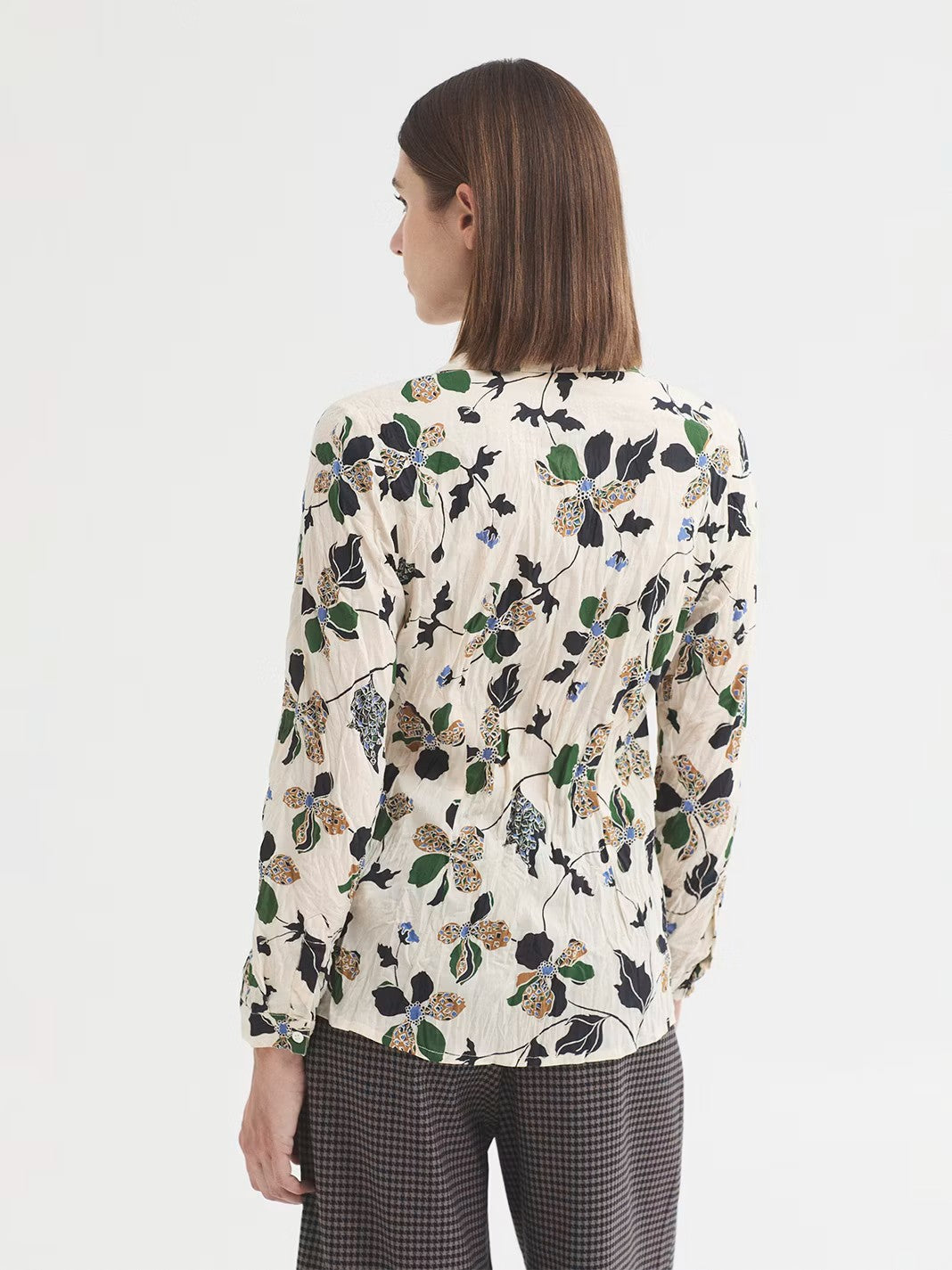Shirt geometric flowers Ecru