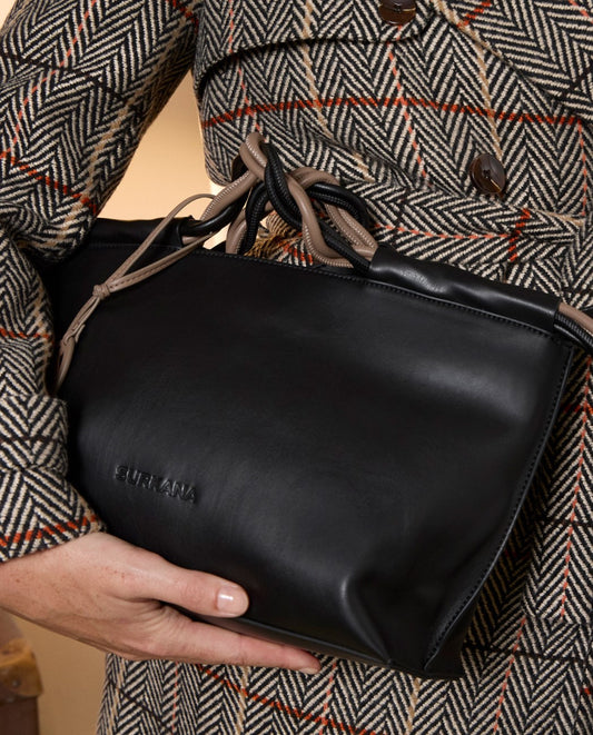 Bicolor double handle shopper bag Black