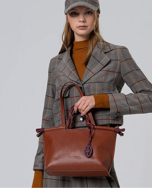 Bicolor double handle shopper bag Cinamon