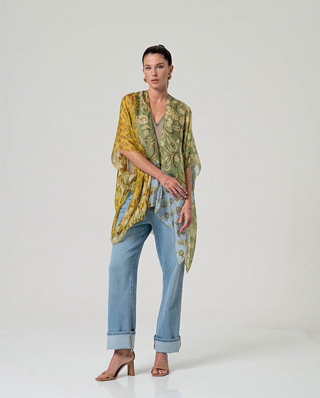Open silk kimono Green