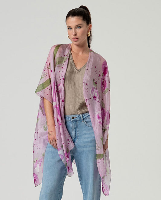 Lilac floral silk kimono.