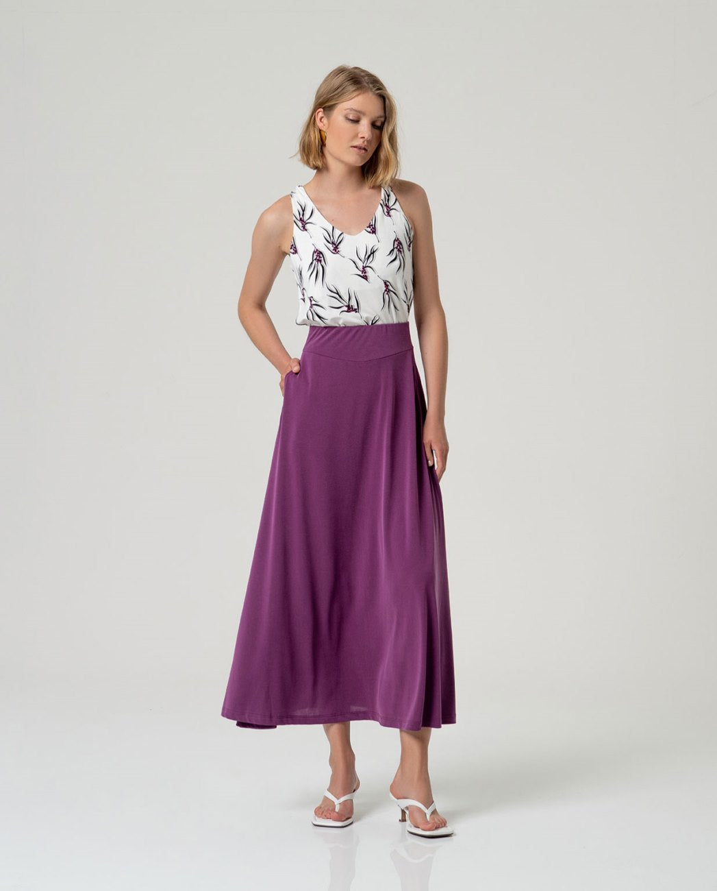Maxi high-waisted modal purple skirt .