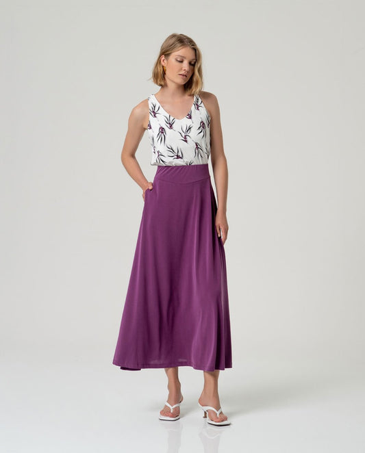 Maxi high-waisted modal purple skirt .