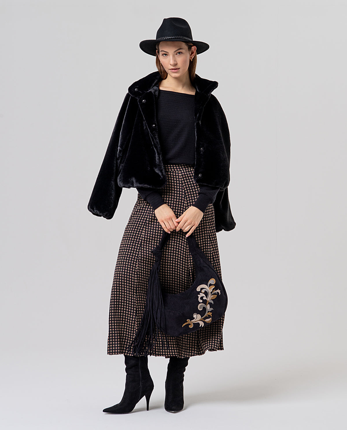 Skirt mini flowers Black