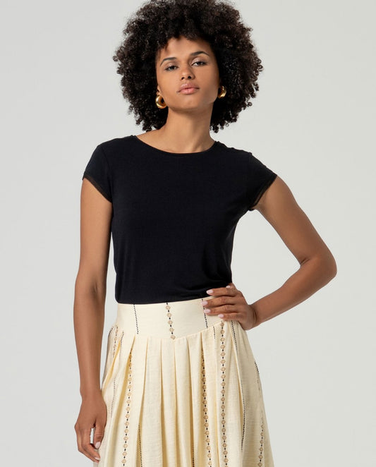 Embroidered midi skirt Ecru