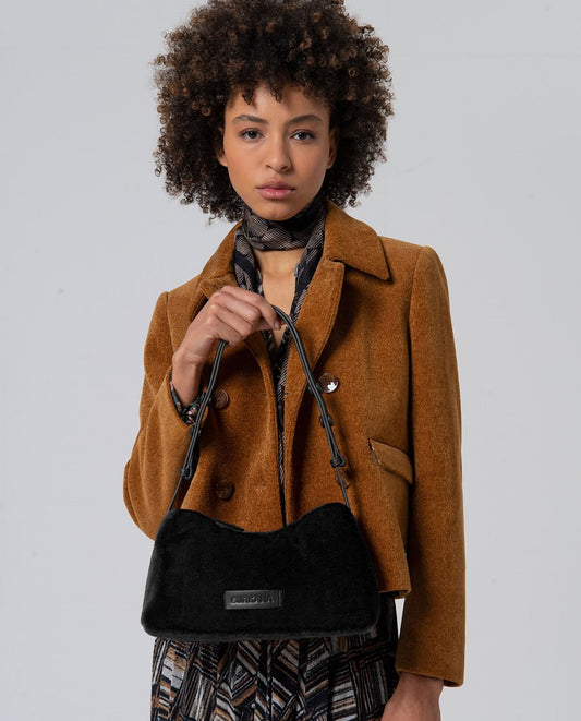 Faux fur shoulder bag Black