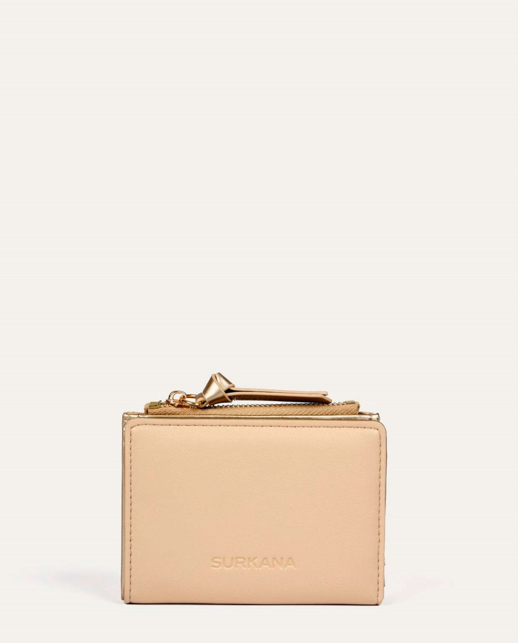 Beige small wallet with inside metallic color and zipped compartment