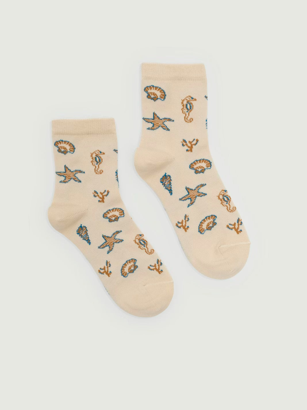 Ecru, short socks with marine elements in ribbed finish, 80% Cotton, 17% Polyamide, 3% Elastane