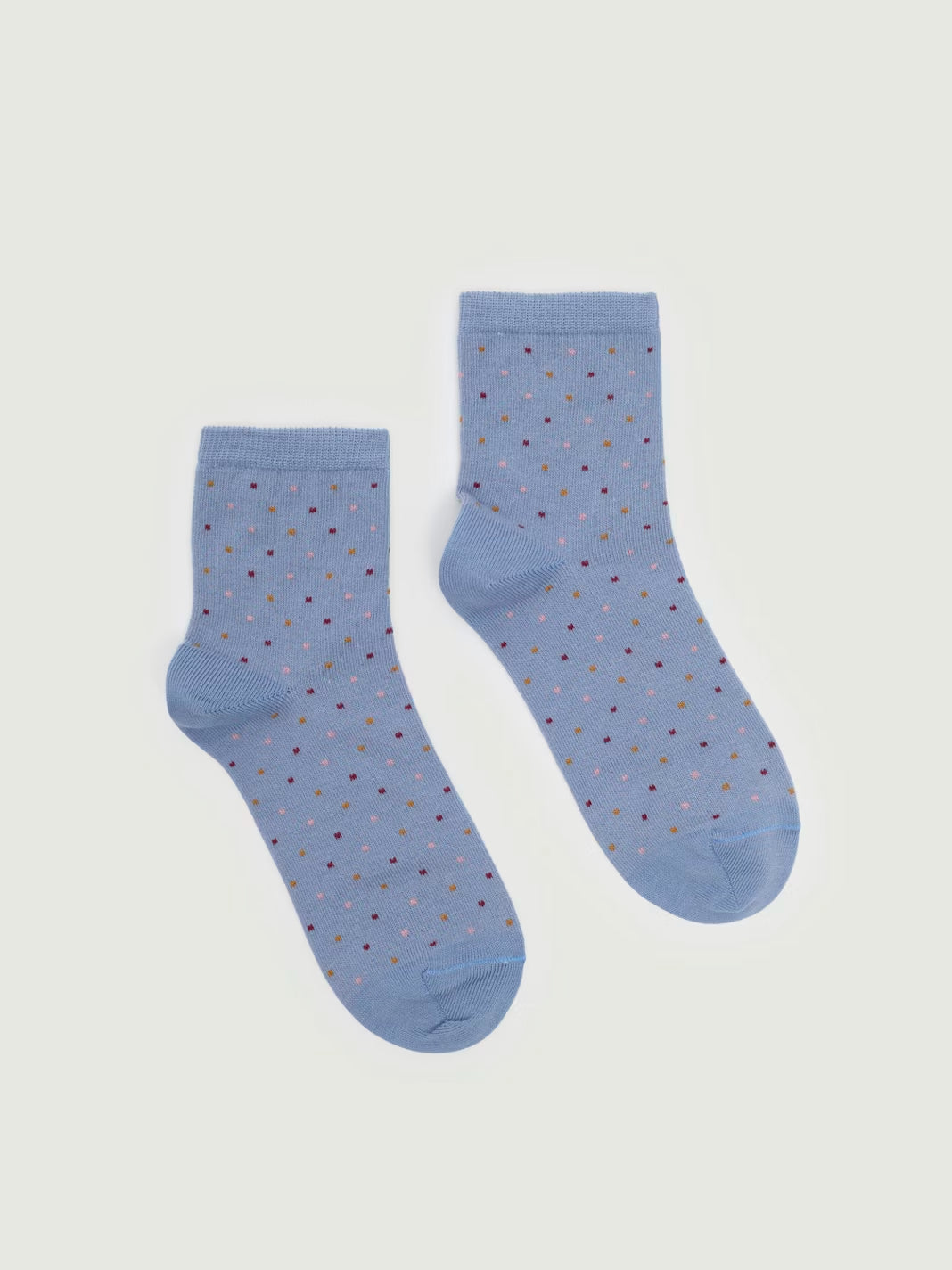 Short light blue socks with coloured polka dots in ribbed finish, 80% Cotton,17% Polyamide,3% Elastane