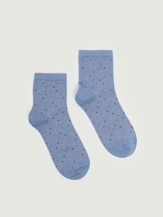 Short light blue socks with coloured polka dots in ribbed finish, 80% Cotton,17% Polyamide,3% Elastane