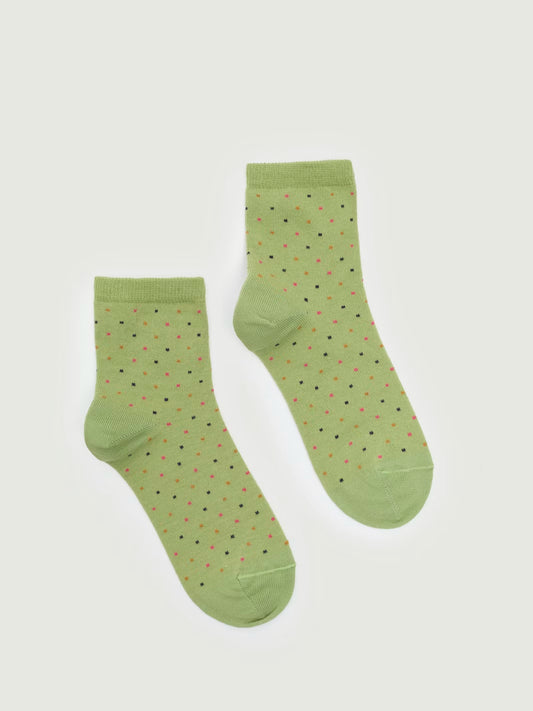 Short mint socks with coloured polka dots in ribbed finish, 80% Cotton,17% Polyamide,3% Elastane