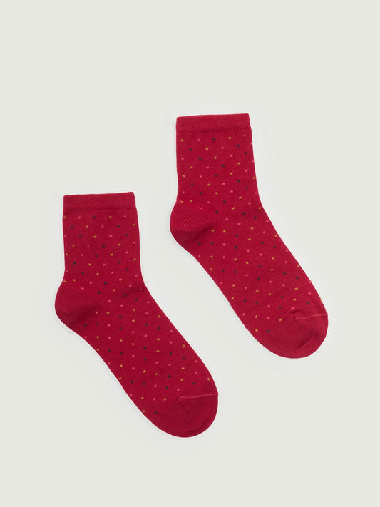 Short red socks with coloured polka dots in ribbed finish, 80% Cotton,17% Polyamide,3% Elastane