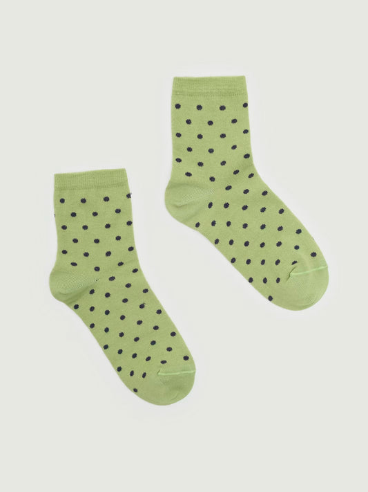Mint small short socks with navy dots in ribbed finish, 80% Cotton, 17% Polyamide, 3% Elastane