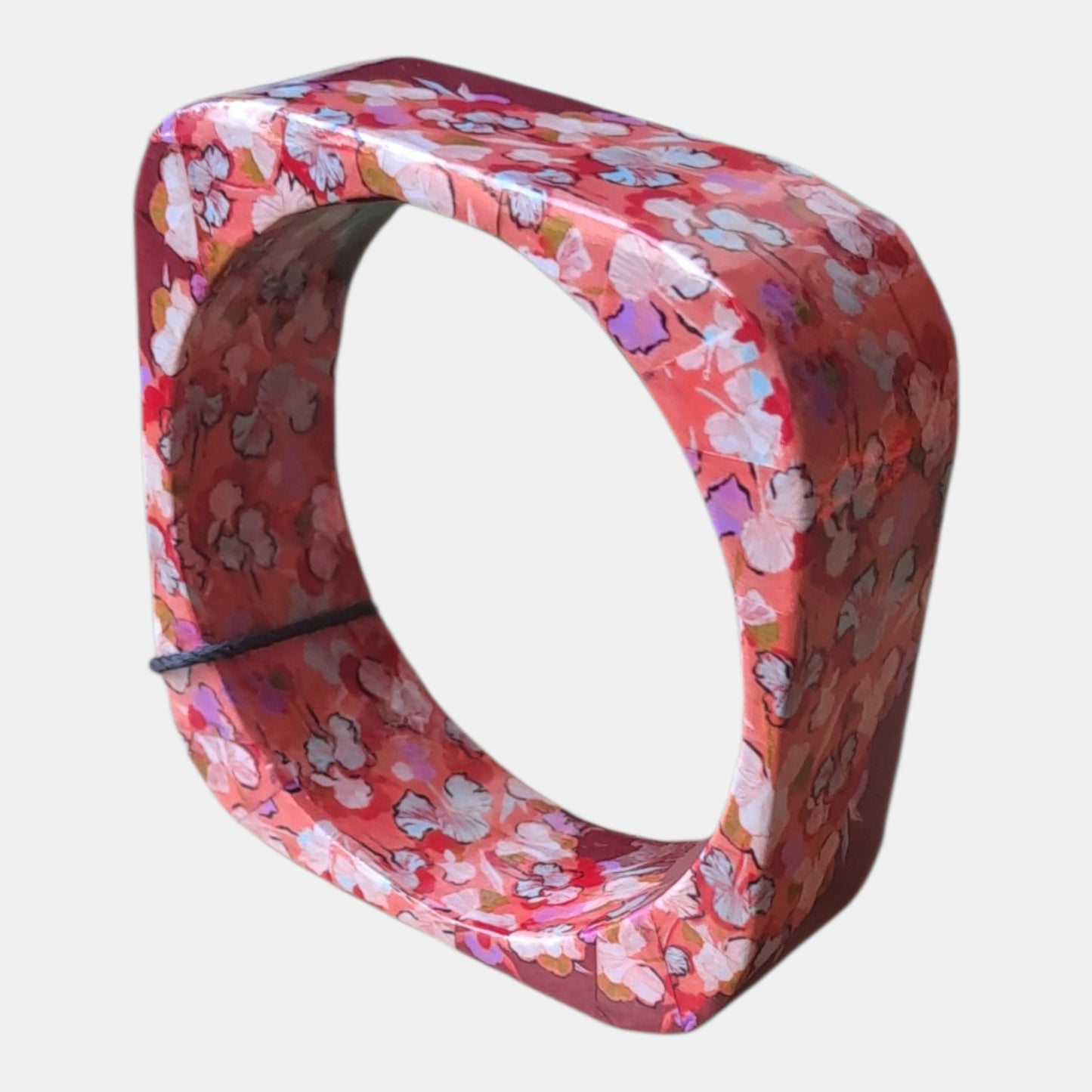 Flower print square bracelet Red