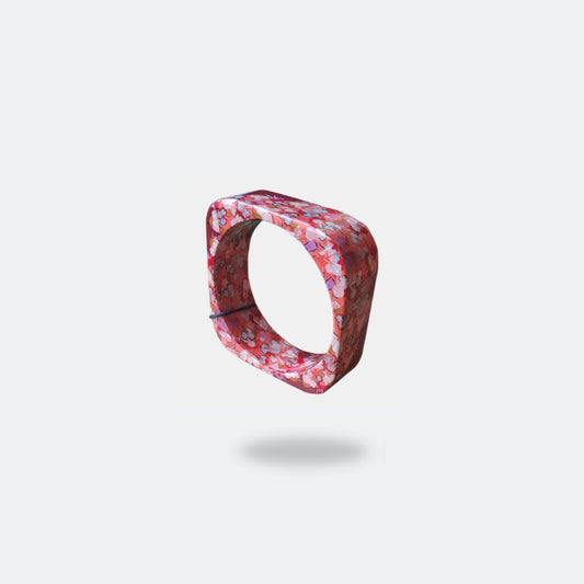 Flower print square bracelet Red
