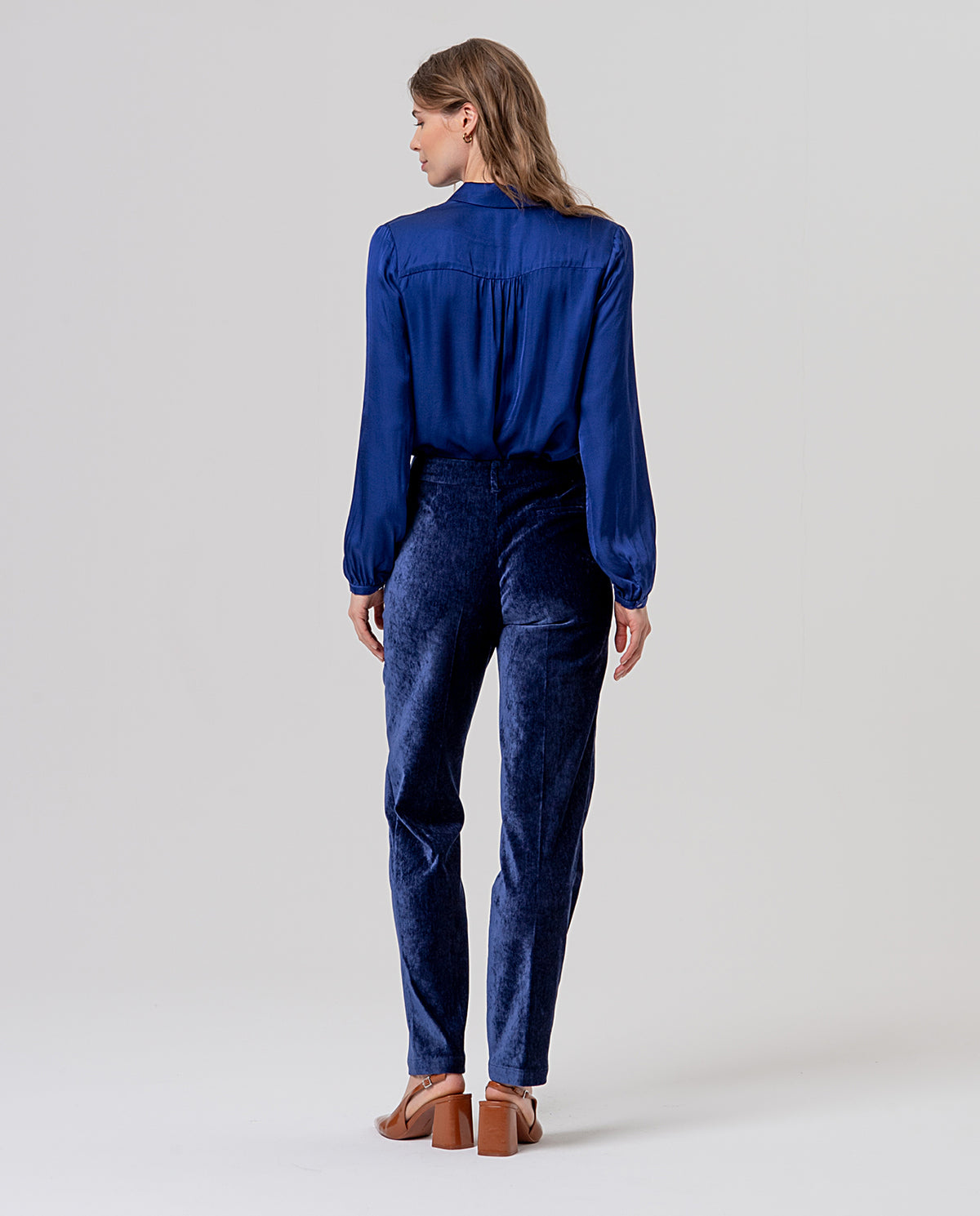 Straight velvet trousers Navy