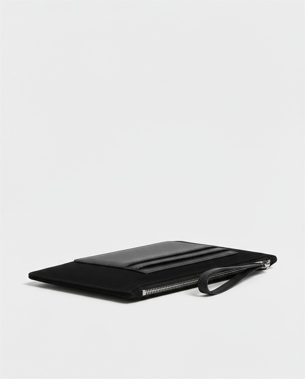 Suede flat purse Black