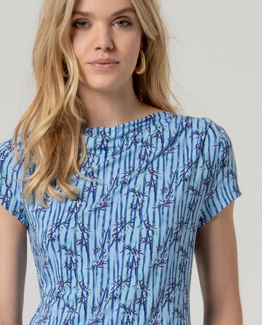 Elastic floral print top Blue