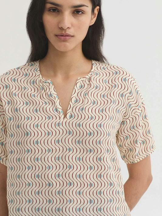 Hellenic Waves print top Ecru