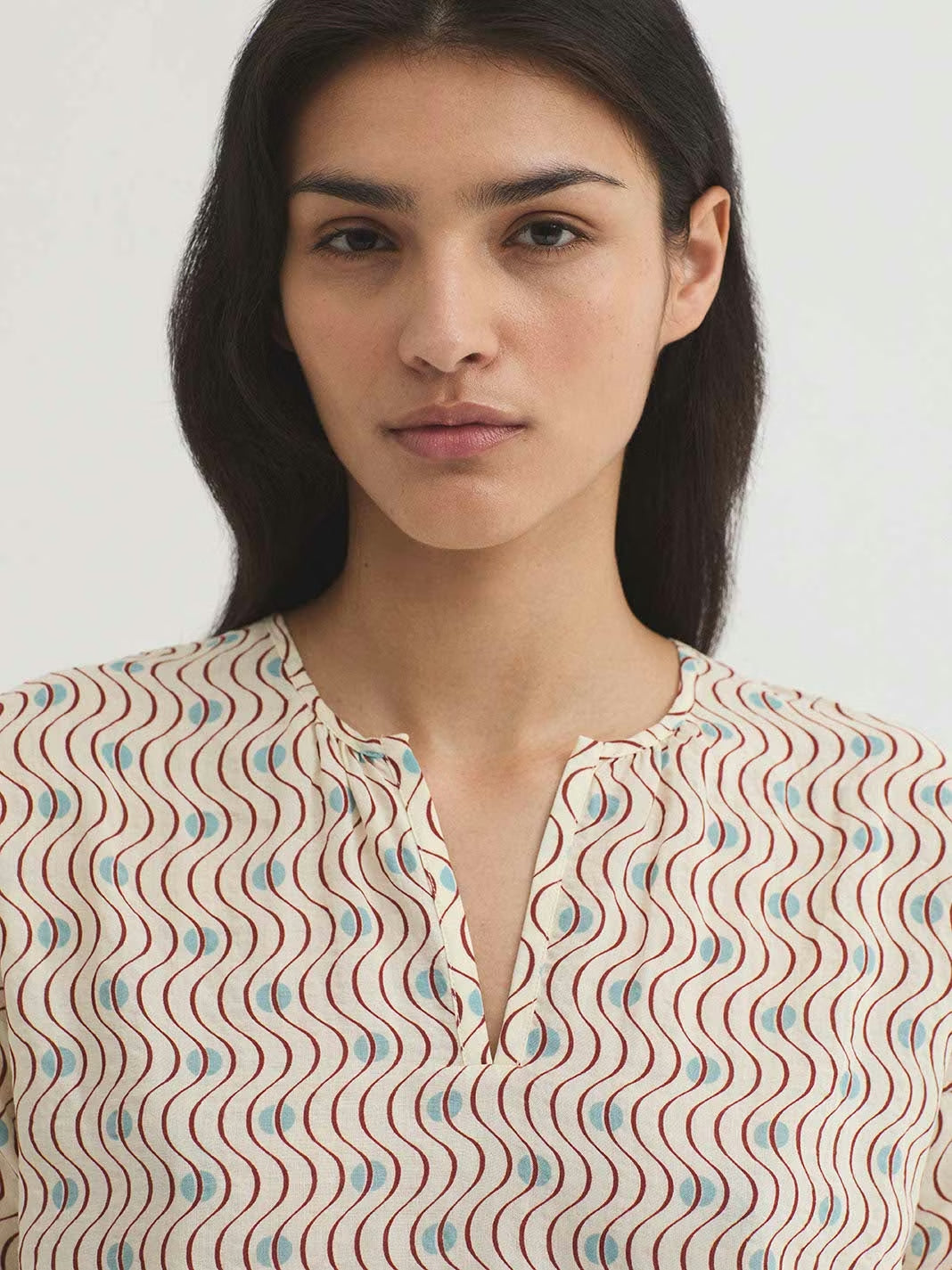 Hellenic Waves print top Ecru