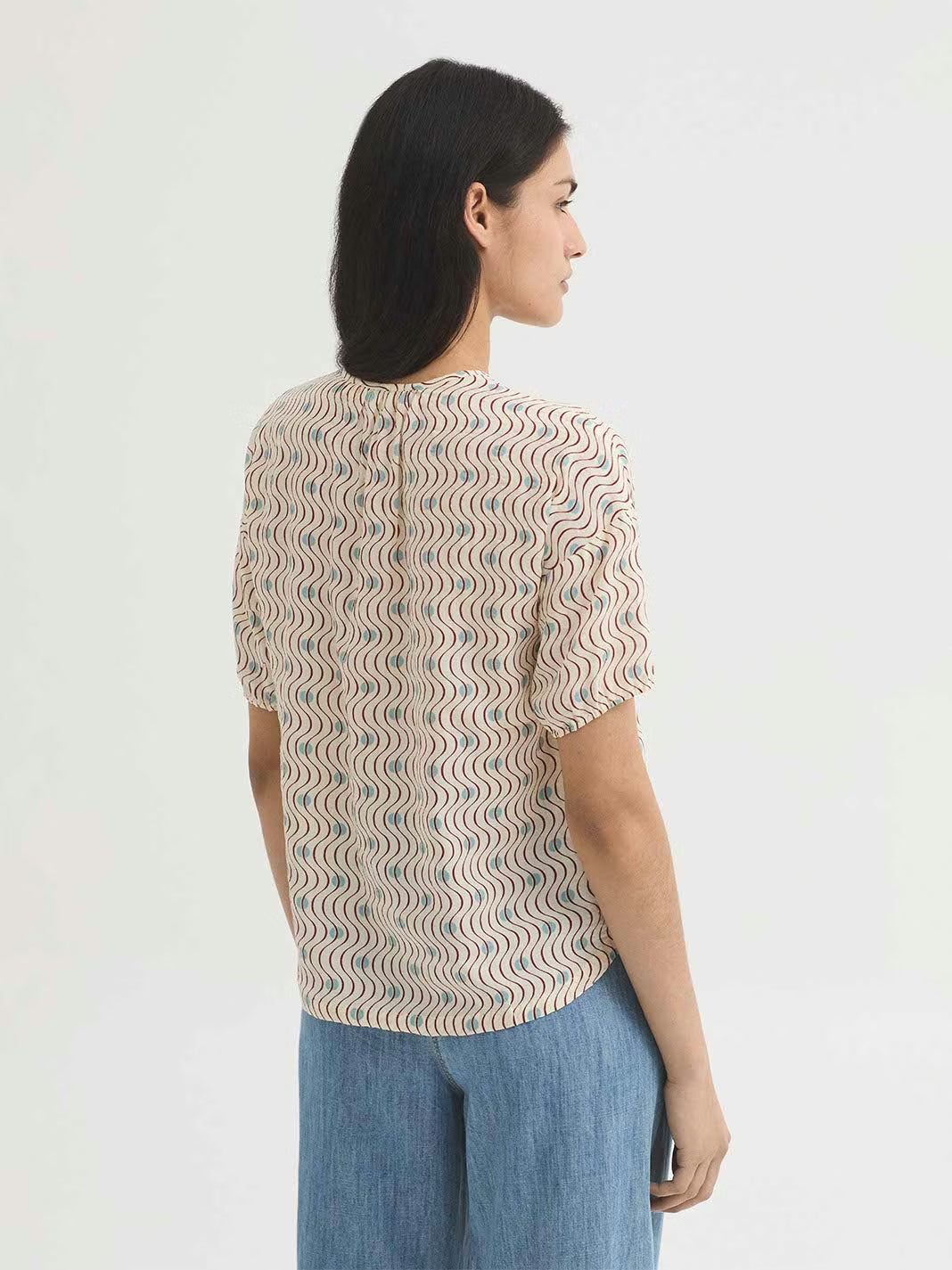 Hellenic Waves print top Ecru