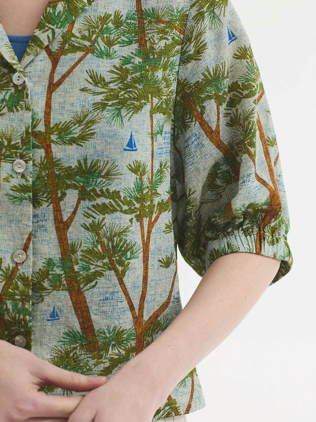 Pine Trees print shirt Ecru