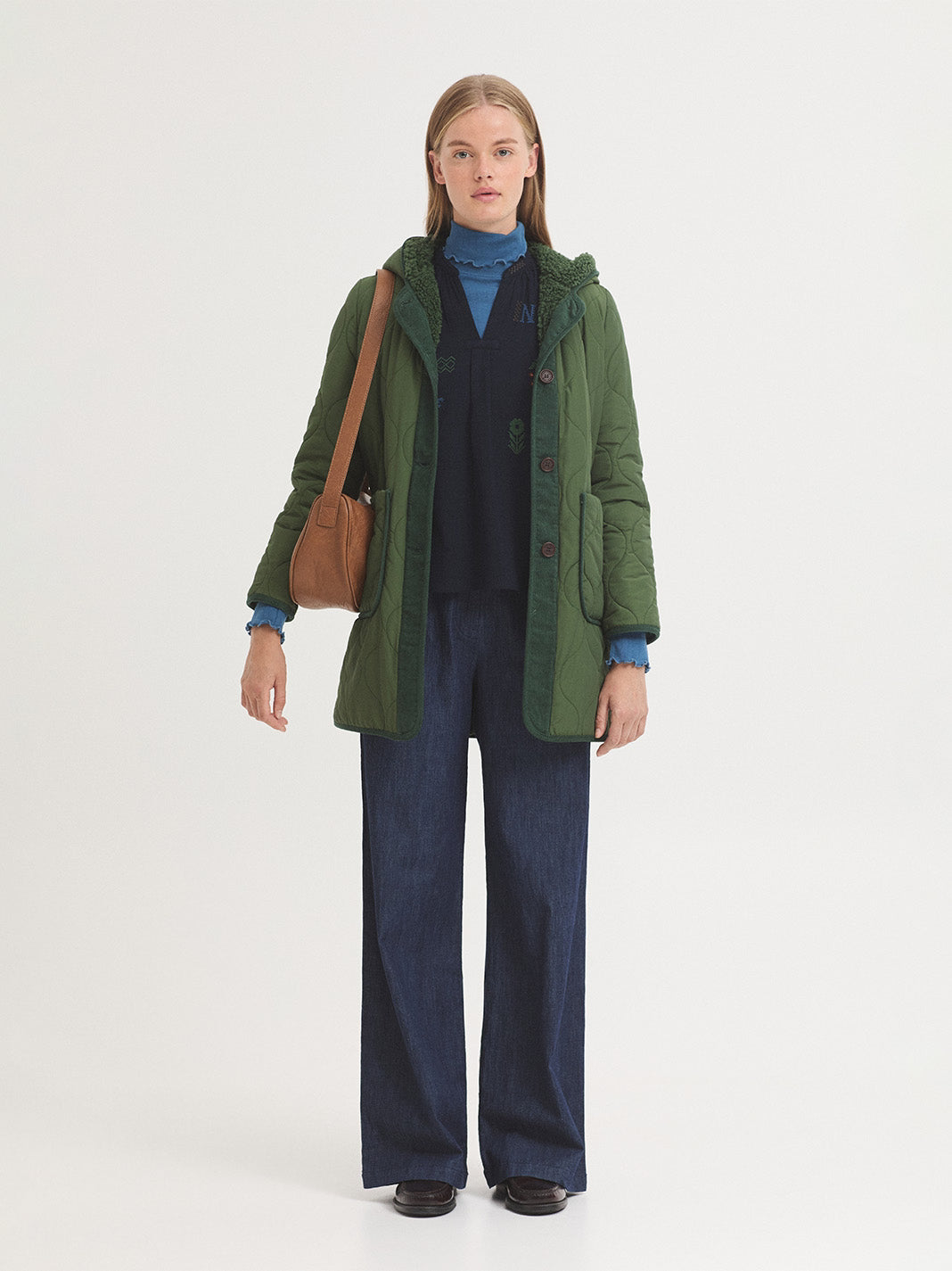 Sheepskin lined hooded trench coat