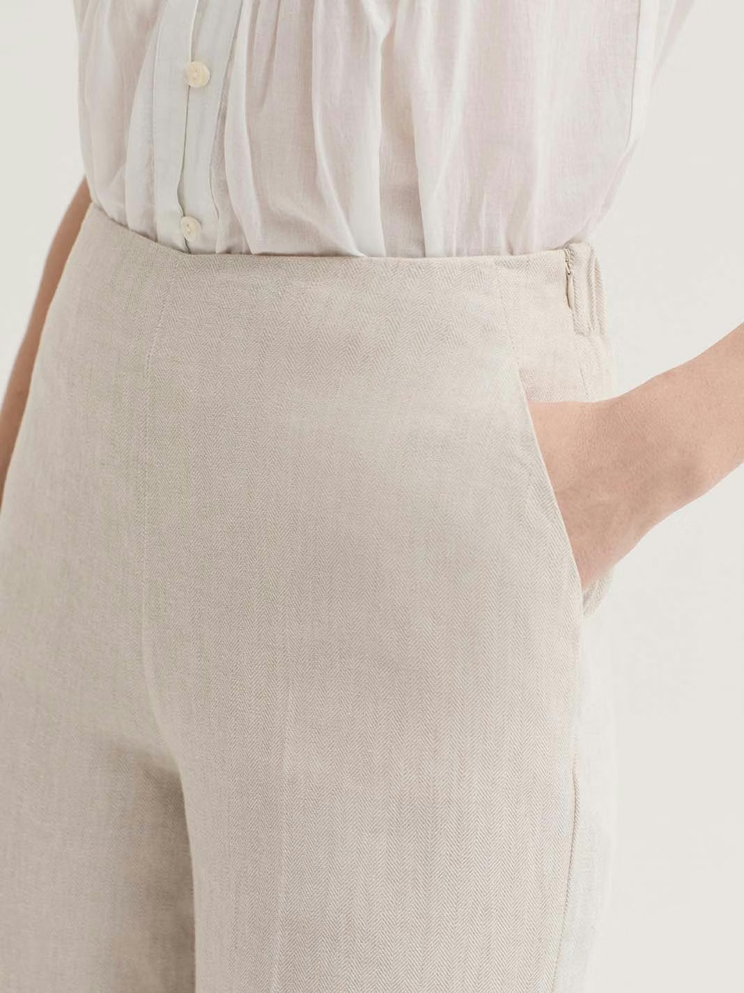 Herringbone jacquard trousers Ecru