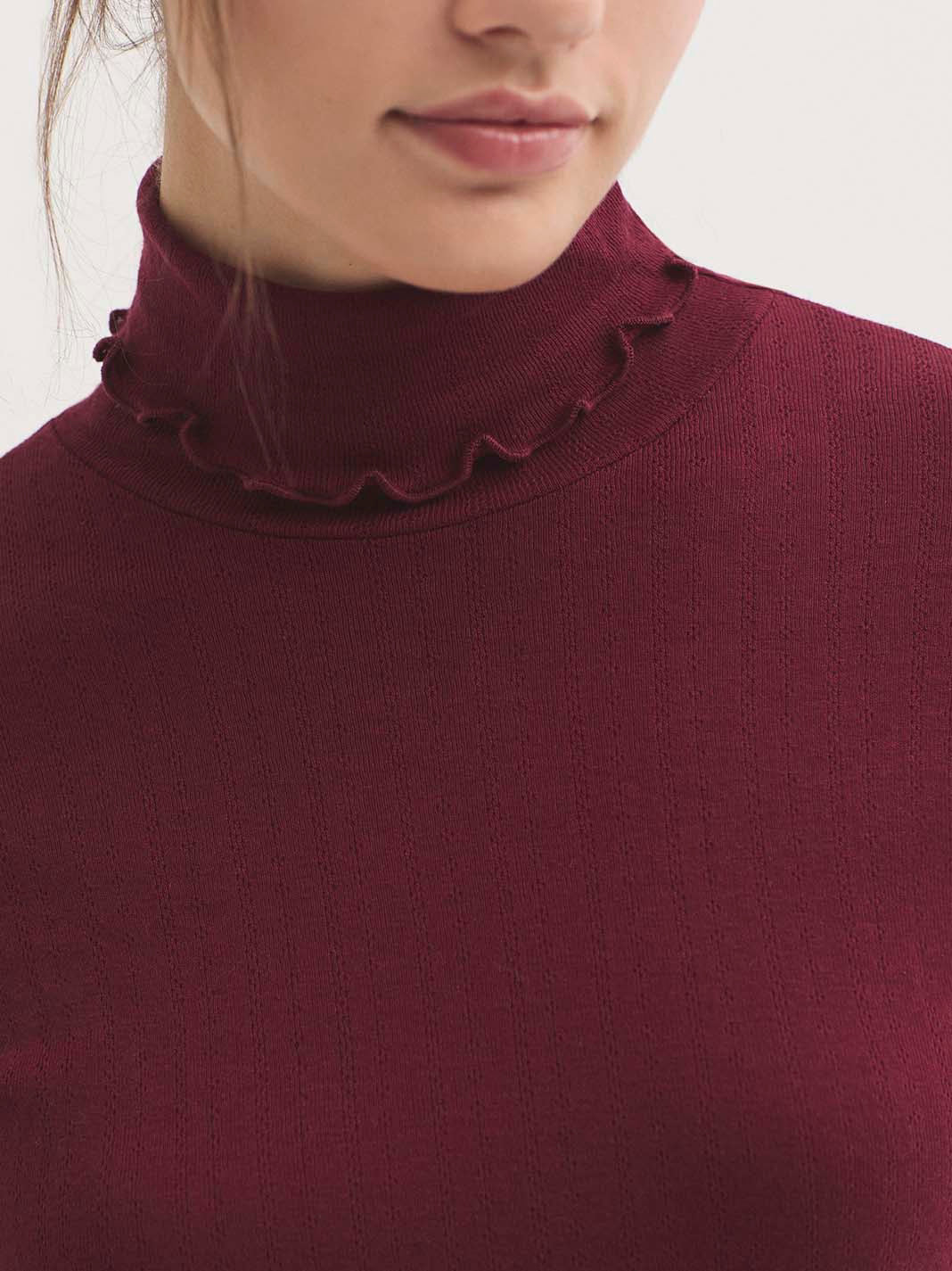 Pointelle turtleneck top Bordeaux