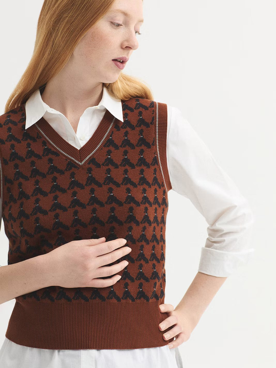 Poodles jacquard vest Chestnut