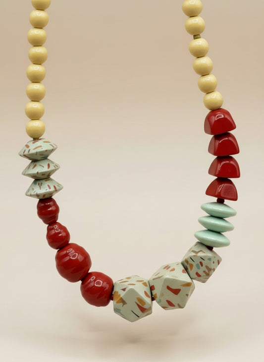 Wooden print necklace Coral