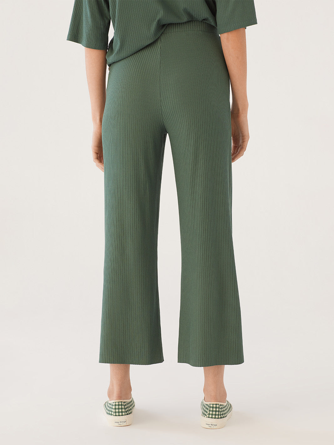 Rib knit khaki trousers